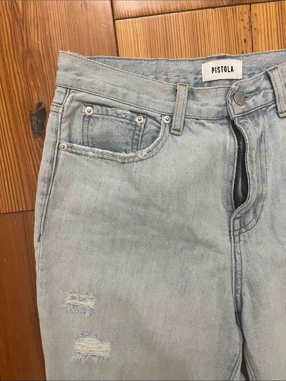 pistola Light Wash Boyfriend Jeans with Subtle Distress